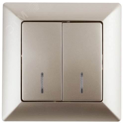 Изображение товара Выключатель двухклавишный скрытого монтажа с подсветкой шампань 10А 250В Intro Solo 4-105-04 (шт)