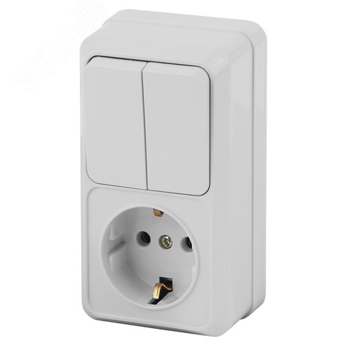 Изображение товара Блок розетка с выключателем Intro Quadro 2-706-01 двойным вертикальный 10(16)А-250В, IP20, ОУ, белый (шт)