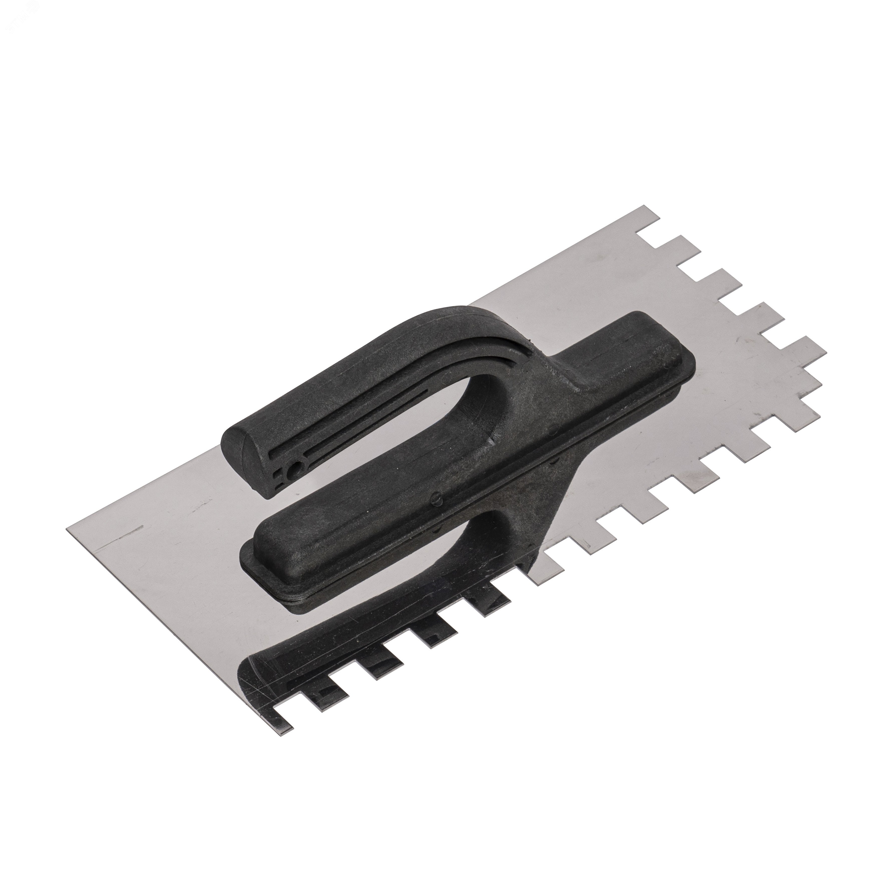 Изображение товара Гладилка зубчатая нержавеющая сталь, пластиковая рукоятка, 130х270мм, зуб 12х12мм (шт)