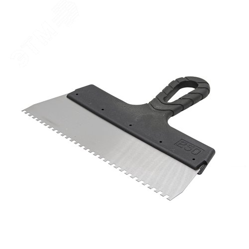 Изображение товара Шпатель фасадный зубчатый, нержавеющая сталь 0,45мм, пластиковая рукоятка, 250мм, зуб 6х6мм (шт)