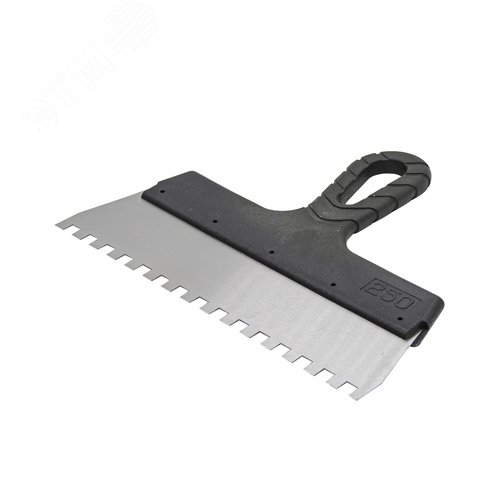 Изображение товара Шпатель фасадный зубчатый, нержавеющая сталь 0,45мм, пластиковая рукоятка, 250мм, зуб 8х8мм (шт)