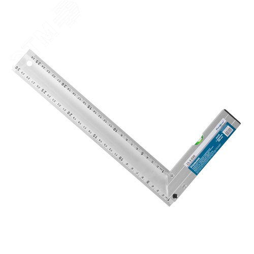 Изображение товара Угольник алюминиевый литой с уровнем, 1 акриловый глазок, двусторонняя разметка в см, 300мм (шт)