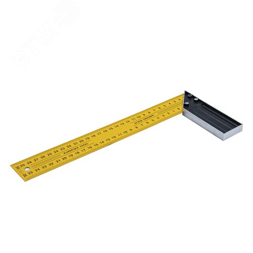Изображение товара Угольник столярный металлический, основание+линейка, двусторонняя разметка в см, 300мм (шт)