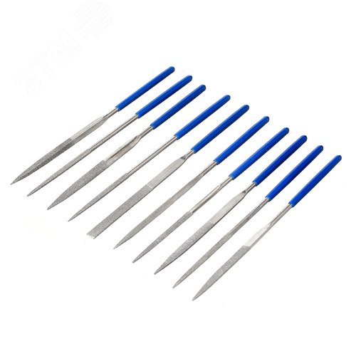 Изображение товара Набор алмазных надфилей рукоятки ПВХ, 10 предметов, 3x140х50мм (упак)