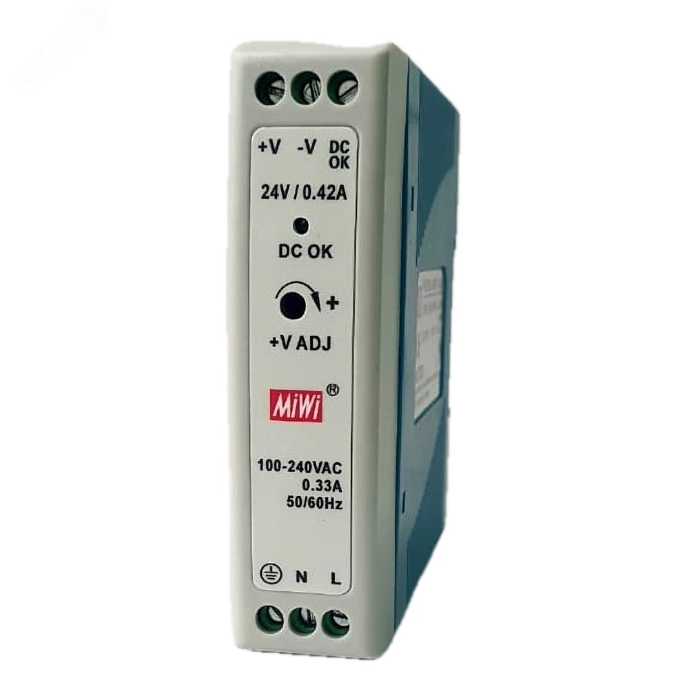 Изображение товара Импульсный блок питания MIWI MDR-10-24 на DIN-рейку