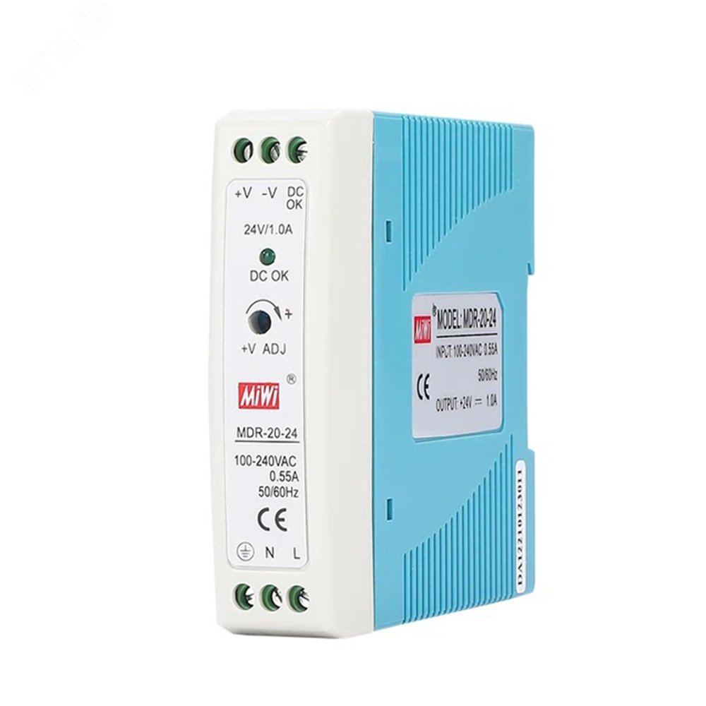 Изображение товара Блок питания MIWI на DIN-рейку MDR-20-24 (шт)