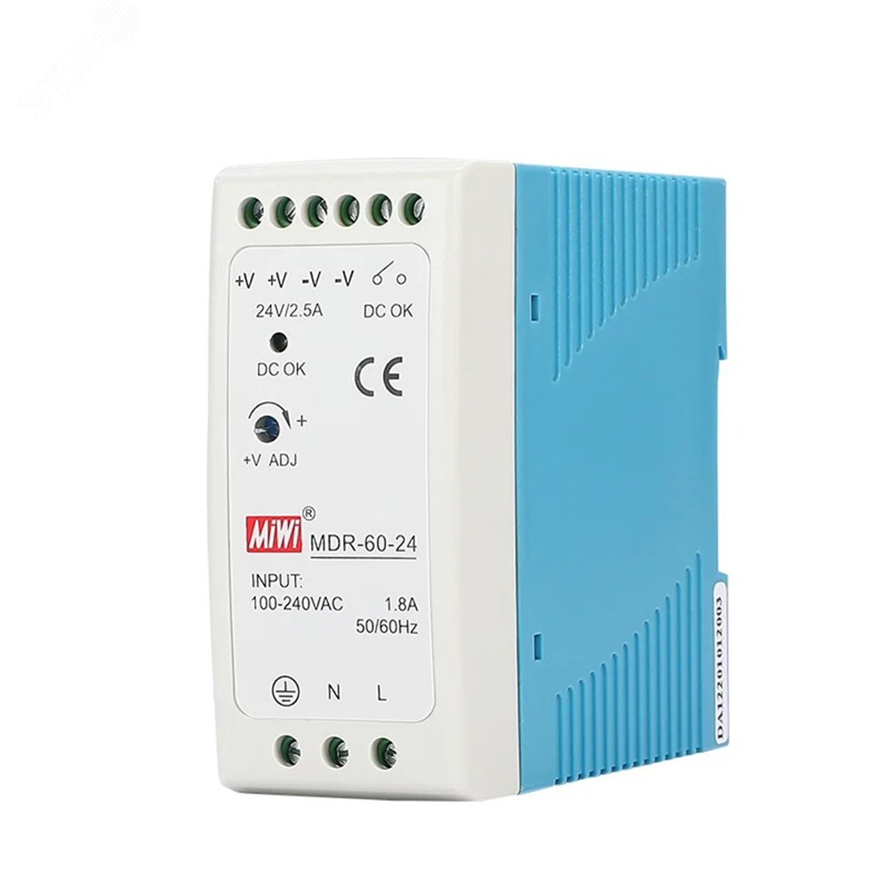 Изображение товара Импульсный блок питания MIWI MDR-60-12 на DIN-рейку IP54 высокого качества