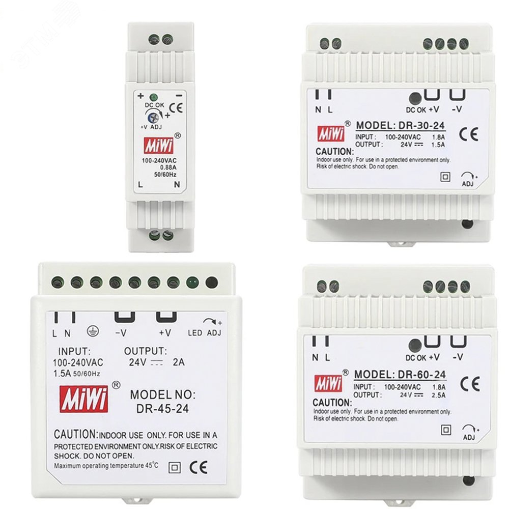 Изображение товара Блок питания MIWI на DIN-рейку DR-30-12 (шт)