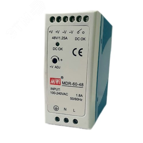 Изображение товара Блок питания MIWI на DIN-рейку MDR-60-48 (шт)