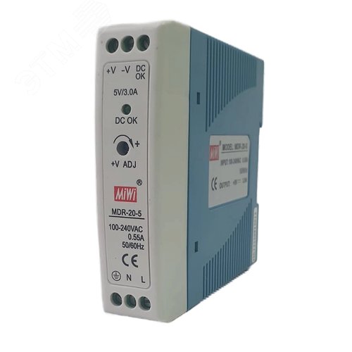 Изображение товара Блок питания MIWI на DIN-рейку MDR-20-5 (шт)