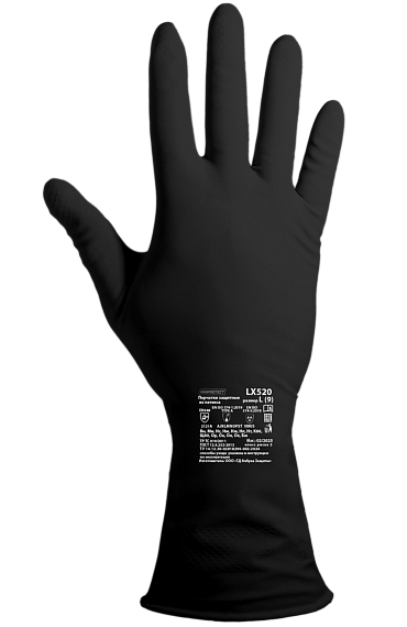 Перчатки химостойкие латексные Тип КЩС-2, толщина 0,50 мм, чёрные ArmProtect LX520,  р.S (7)