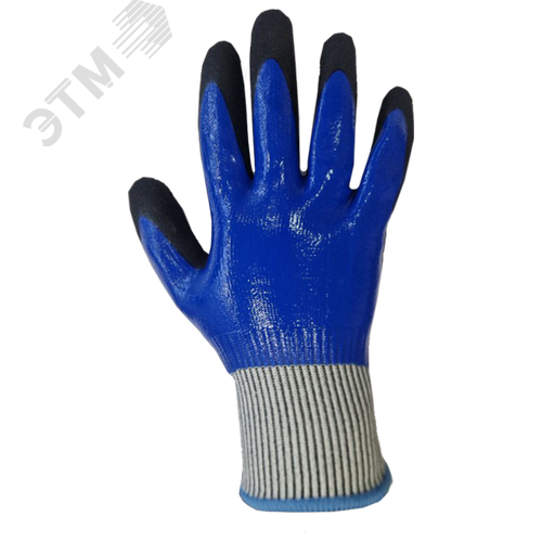 Изображение товара Перчатки защитные антипорезные из HPPE с полным нитриловым покрытием и дополнительным частичным покрытием из вспененного нитрила ArmProtect PL200, сине-черные, размер 9 (пар)