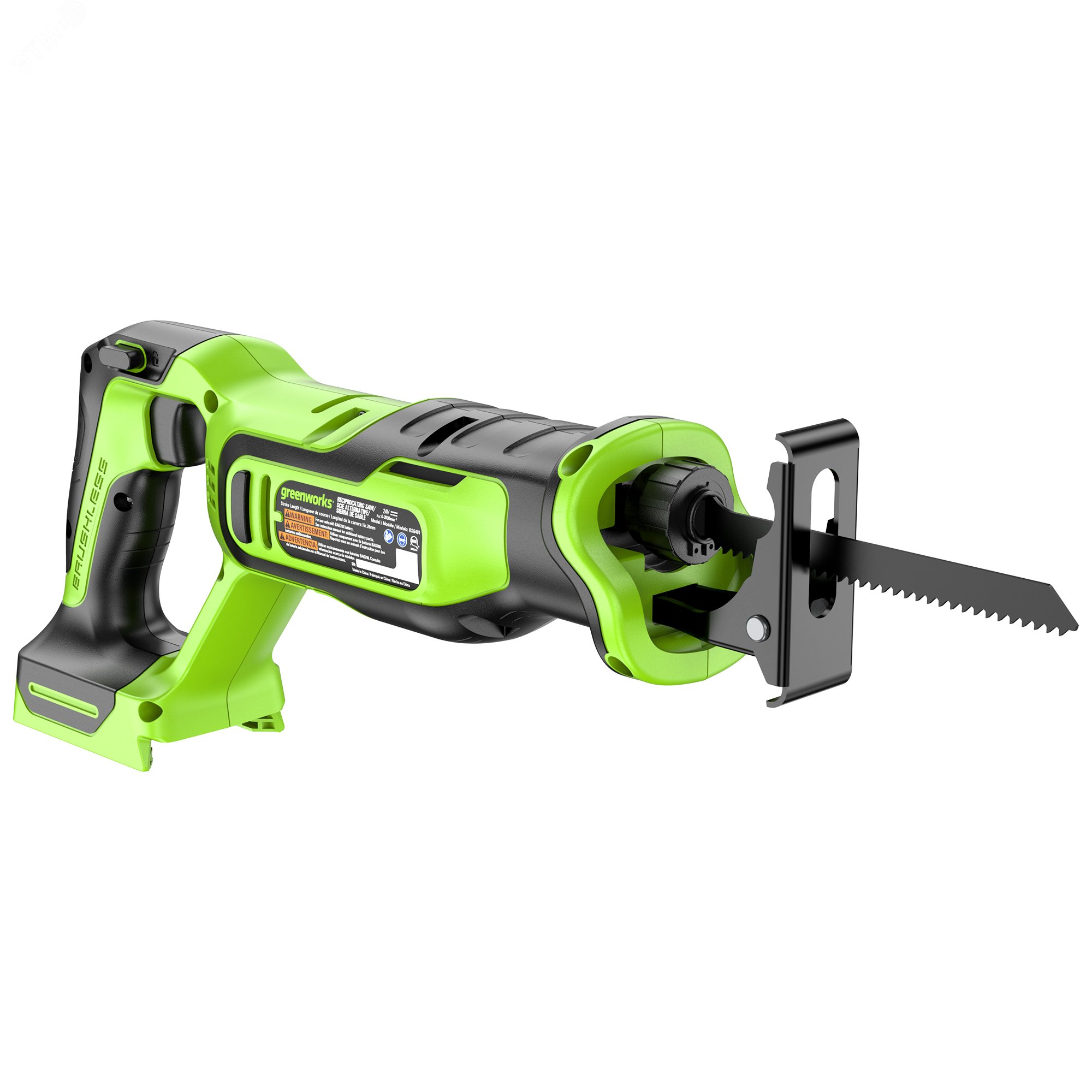 Изображение товара Пила сабельная акк. Greenworks GPT-BLRS-1, 24V, б/щет, 0-3000/мин, рез 115 мм дер., без АКБ и ЗУ (1200607) (шт)