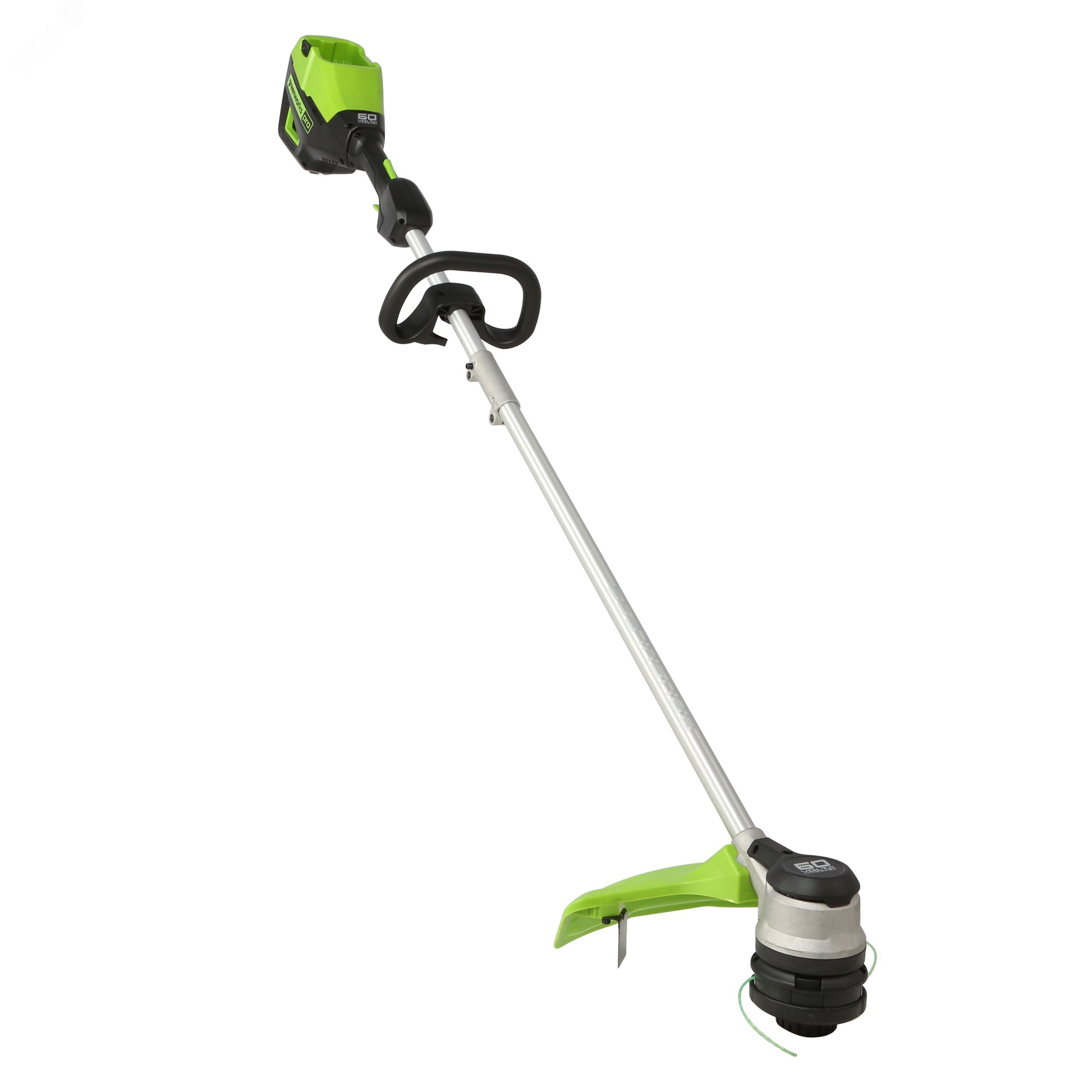 Изображение товара Триммер аккумуляторный Greenworks GD60LT, 60V, 40 см, бесщеточный, c АКБ 1х4Ач и ЗУ (2108307UB) (шт)