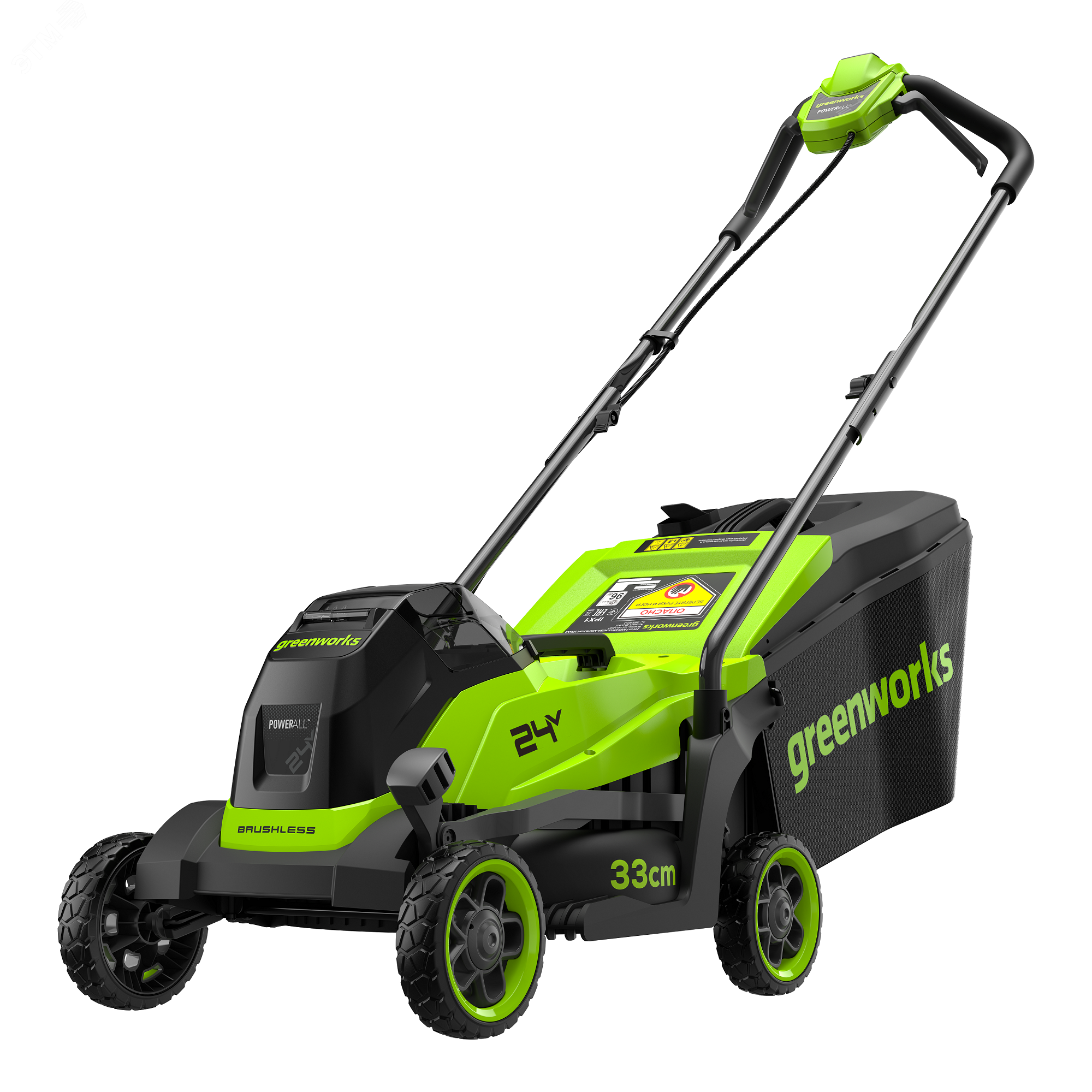 Изображение товара Газонокосилка аккумуляторная Greenworks GD24LM331, 24V, 33 см, бесщеточная, без АКБ и ЗУ (2520607). (шт)