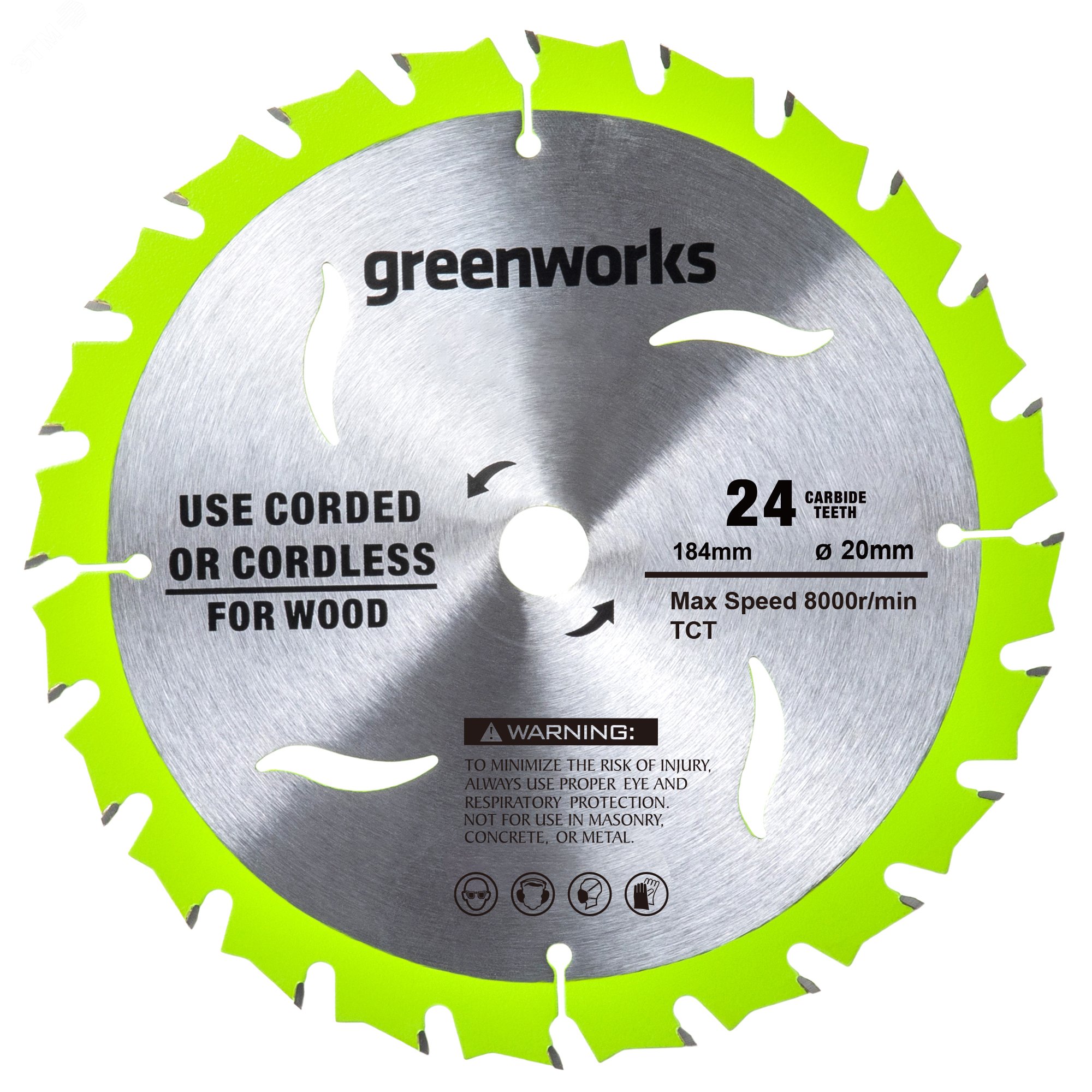 Изображение товара Диск пильный Greenworks 184x20 мм, 24T, по дереву (2943407) (шт)