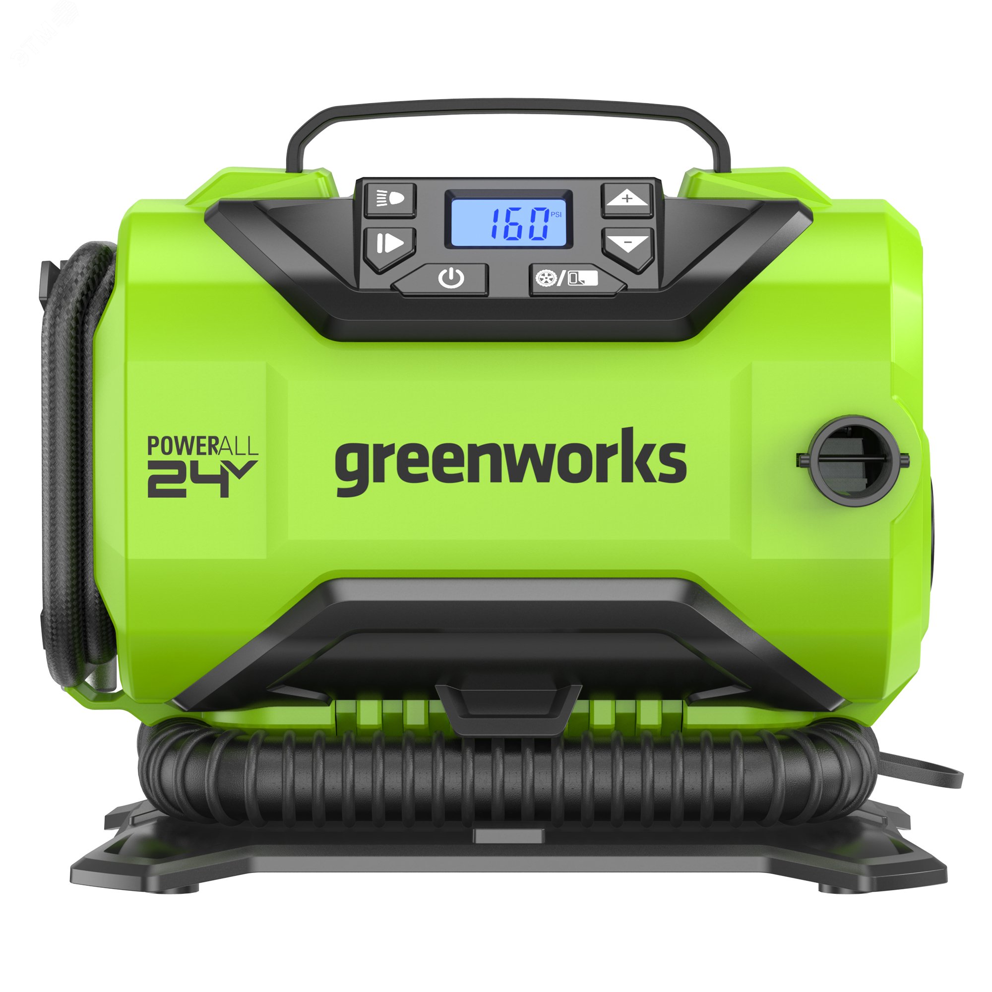 Изображение товара Многофункциональный компрессор Greenworks ACG301 с цифровым дисплеем 24V/12V