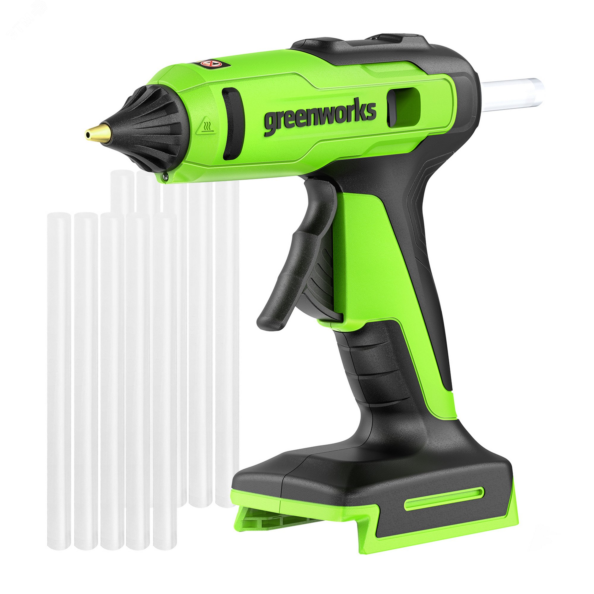 Изображение товара Пистолет клеевой аккумуляторный Greenworks G24GLG 24V, защита от капель, 150°C