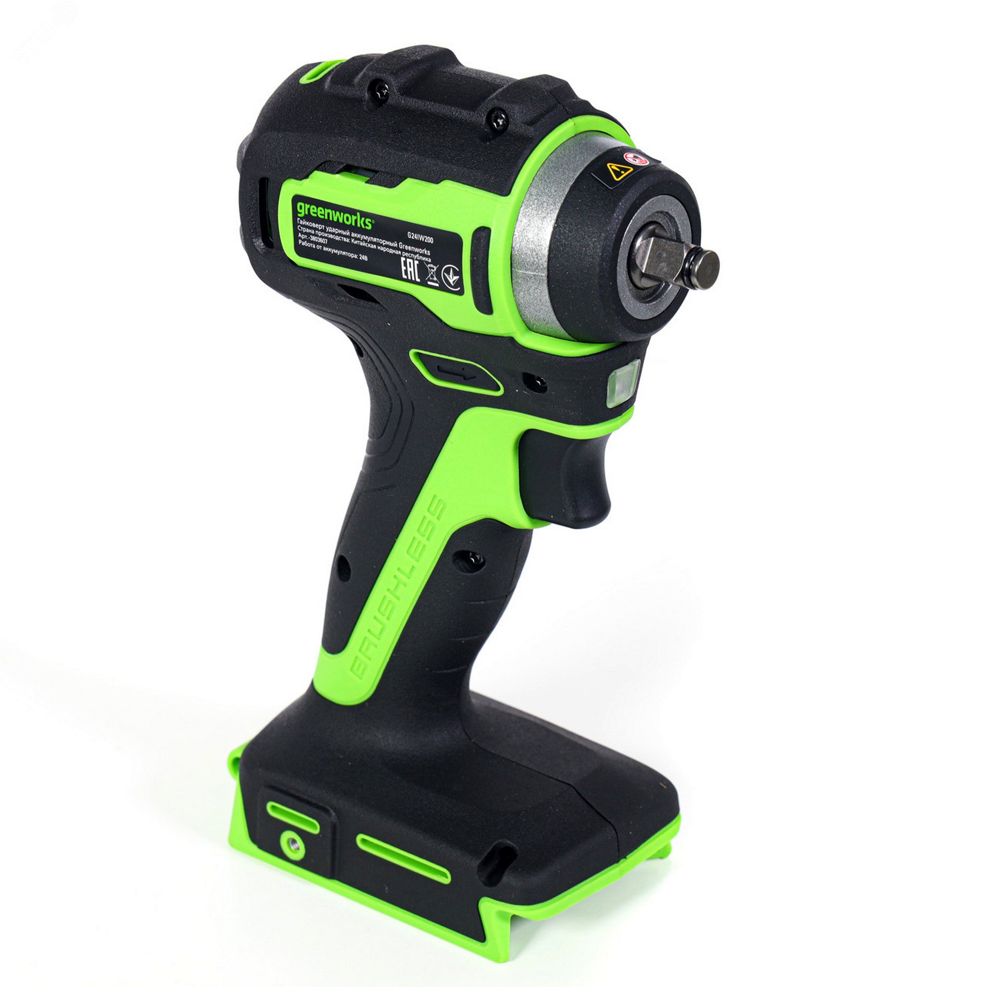 Изображение товара Гайковерт ударный акк. Greenworks G24IW200, 24V,б/щет,0-2400об/мин, 3200уд/мин, 3/8'', 200Нм, без АКБ и ЗУ (3803607) (шт)