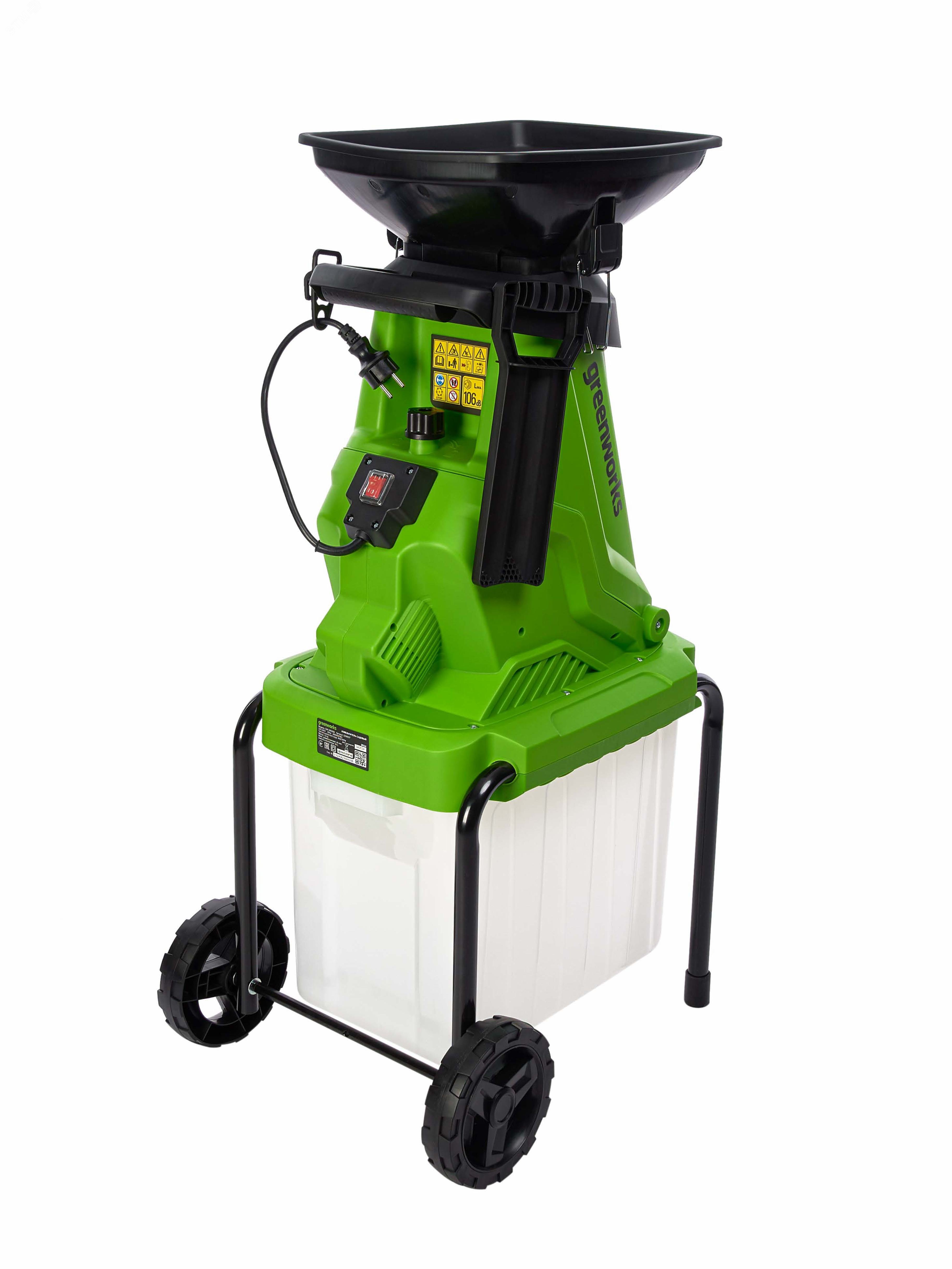 Изображение товара Измельчитель садовый электрический Greenworks GW-2800SD, 220 В, 2800 Вт с контейнером (2208007) (шт)