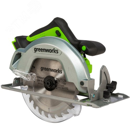 Изображение товара Дисковая пила акк. Greenworks GD24CS, 24V,б/щет,185х20мм, 4500 об/мин, рез 63мм, без АКБ и ЗУ (1500907) (шт)