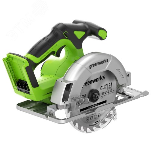 Изображение товара Дисковая пила акк. Greenworks GD24CS165, 24V,б/щет,165х20мм, 4800 об/мин, рез 57мм, без АКБ и ЗУ (1501607) (шт)