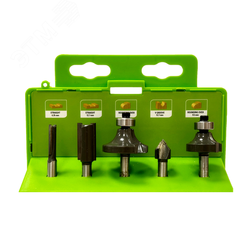 Изображение товара Набор фрез с хвостовиком (1/4') 6,35 мм (5 шт) для кромочных фрезеров по дереву (упак)