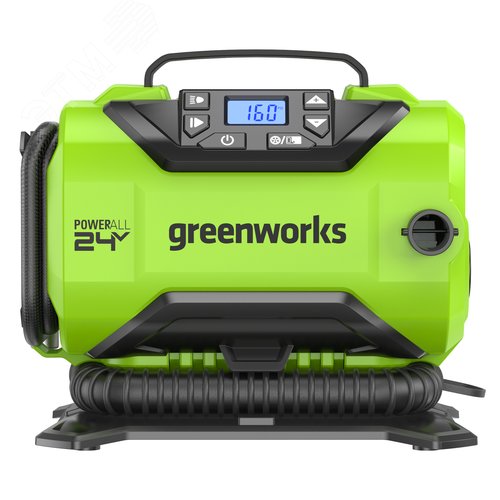 Изображение товара Компрессор автомобильный акк. Greenworks ACG301, 24V / 12V, 11 бар, 420 л/мин, без АКБ и ЗУ (3400807) (шт)