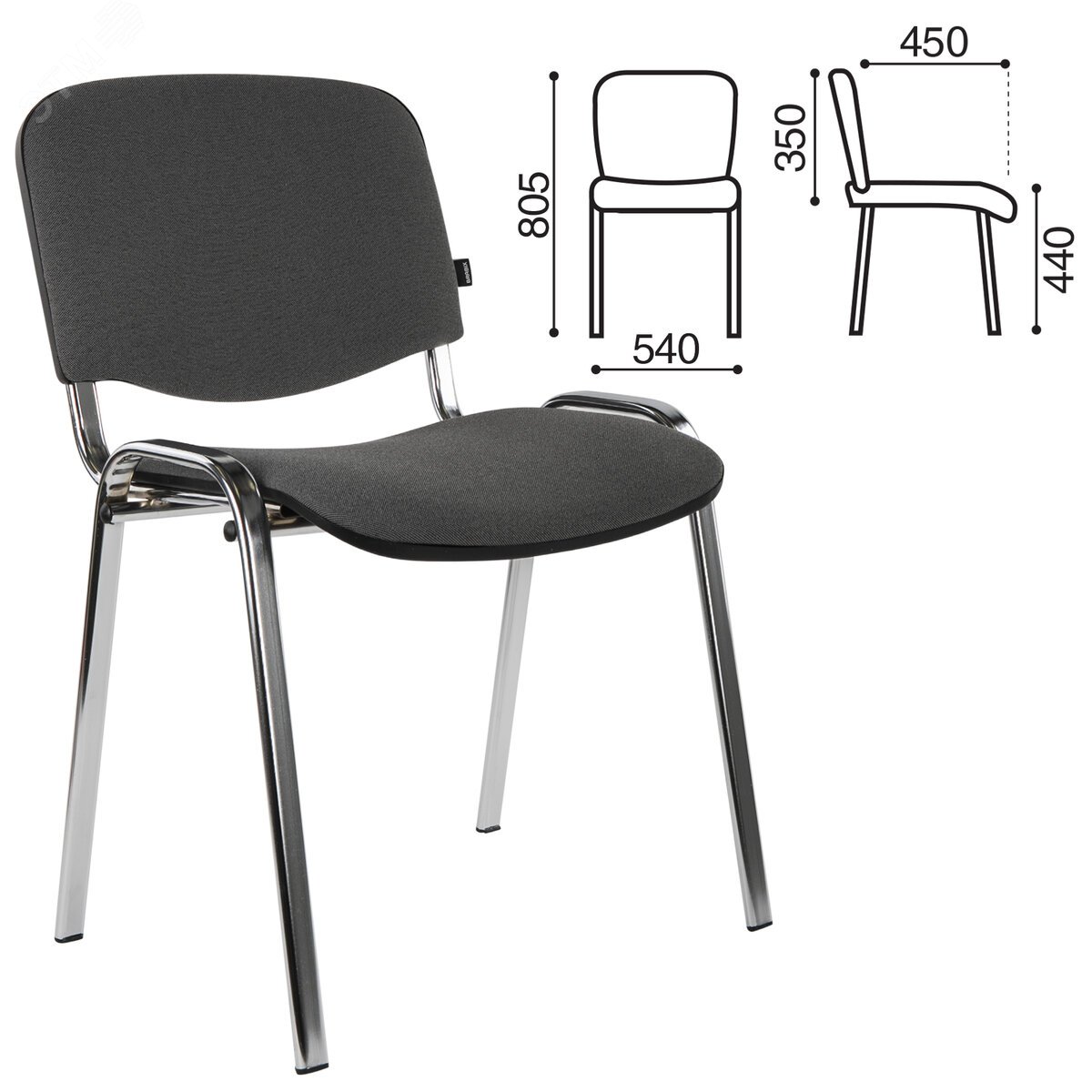 Изображение товара Стул для персонала и посетителей BRABIX Iso CF-001, хром. каркас, ткань серая с черным (С-73),531420 (шт)