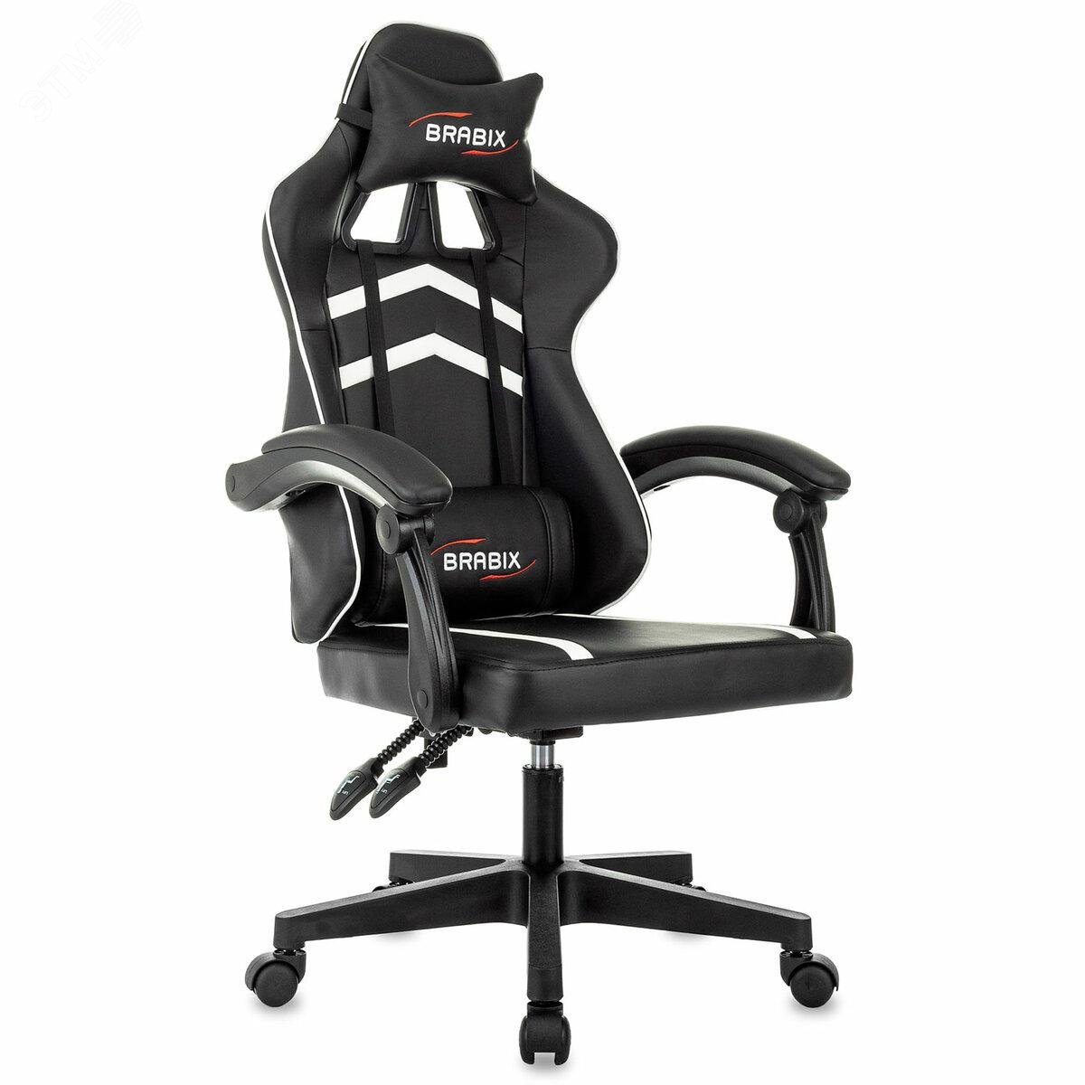 Изображение товара Кресло компьютерное BRABIX Shooter GM-123, 2 подушки, экокожа, черное/белое, 533191 (шт)
