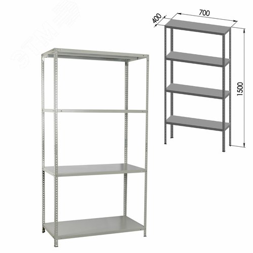 Изображение товара Стеллаж металлический BRABIX MS-150/40/70-4 (в1500 х ш700 х г400мм), 4 полки, 291101 (шт)