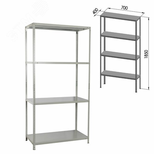 Изображение товара Стеллаж металлический BRABIX MS-185/40/70-4 (в1850 х ш700 х г400мм), 4 полки, 291103 (шт)