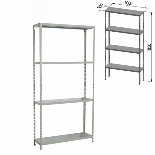 Изображение товара Стеллаж металлический BRABIX MS Plus-185/30-4 (в1850 х ш1000 х г300мм), 4 полки, регулир. опоры, 291104 (шт)