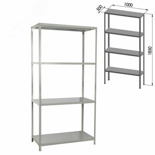 Изображение товара Стеллаж металлический BRABIX MS Plus-185/50-4 (в1850 х ш1000 х г500мм), 4 полки, регулир. опоры, 291106 (шт)