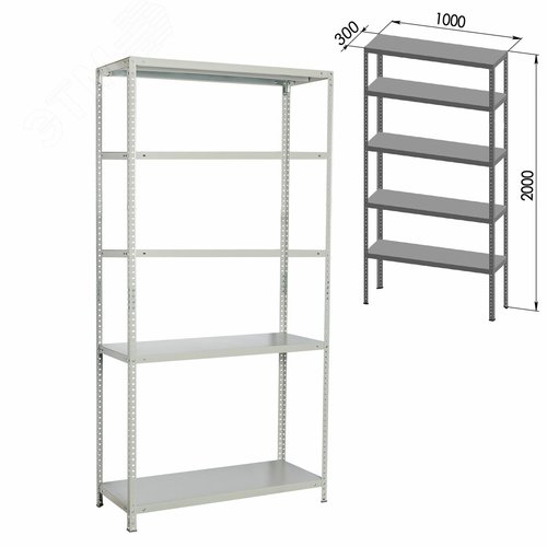 Изображение товара Стеллаж металлический BRABIX MS Plus-200/30-5 (в2000 х ш1000 х г300мм), 5 полок, регулир. опоры, 291108 (шт)