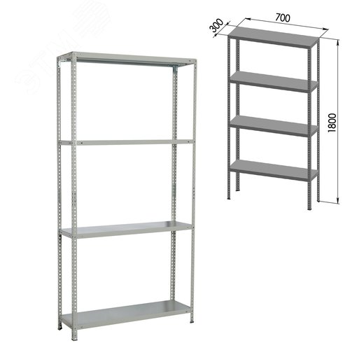Изображение товара Стеллаж металлический BRABIX MS KD-180/30/70-4, (в1800 х ш700 х г300мм), 4 полки, сборная стойка, 291112 (шт)