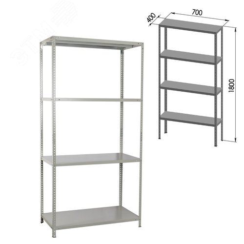 Изображение товара Стеллаж металлический BRABIX MS KD-180/40/70-4, (в1800 х ш700 х г400мм), 4 полки, сборная стойка, 291113 (шт)