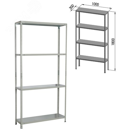 Изображение товара Стеллаж металлический BRABIX MS KD-180/30-4, (в1800 х ш1000 х г300мм), 4 полки, сборная стойка, 291114 (шт)