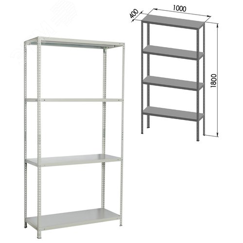Изображение товара Стеллаж металлический BRABIX MS KD-180/40-4, (в1800 х ш1000 х г400мм), 4 полки, сборная стойка, 291115 (шт)