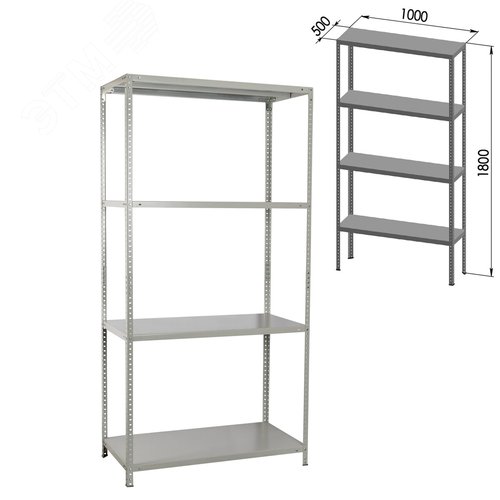 Изображение товара Стеллаж металлический BRABIX MS KD-180/50-4, (в1800 х ш1000 х г500мм), 4 полки, сборная стойка, 291116 (шт)