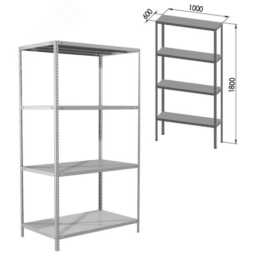 Изображение товара Стеллаж металлический BRABIX MS KD-180/60-4, (в1800 х ш1000 х г600мм), 4 полки, сборная стойка, 291117 (шт)