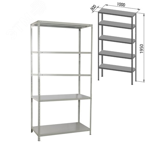 Изображение товара Стеллаж металлический BRABIX MS KD-195/50-5, (в1950 х ш1000 х г500мм), 5 полок, сборная стойка, 291120 (шт)