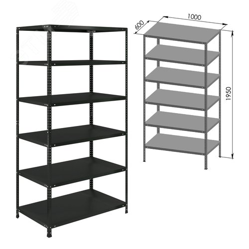 Изображение товара Стеллаж металлический BRABIX ГРАФИТ MS KD-195/60-6, лофт, (в1950 х ш1000 х г600мм), 6 полок, 291274 (шт)