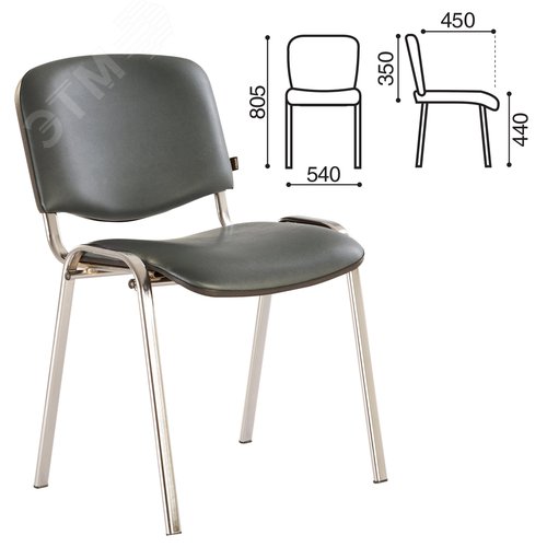Изображение товара Стул для персонала и посетителей BRABIX Iso CF-001, хром. каркас, кожзам серый (V-2), 531426 (шт)