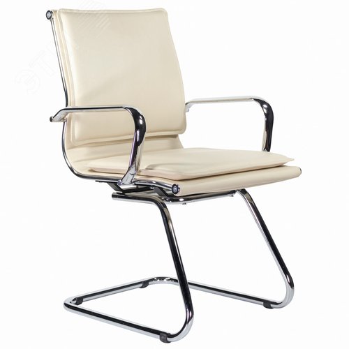 Изображение товара Кресло для приемных и переговорных BRABIX Kayman CF-102, экокожа, хром, бежевое (S-0428), 532573 (шт)