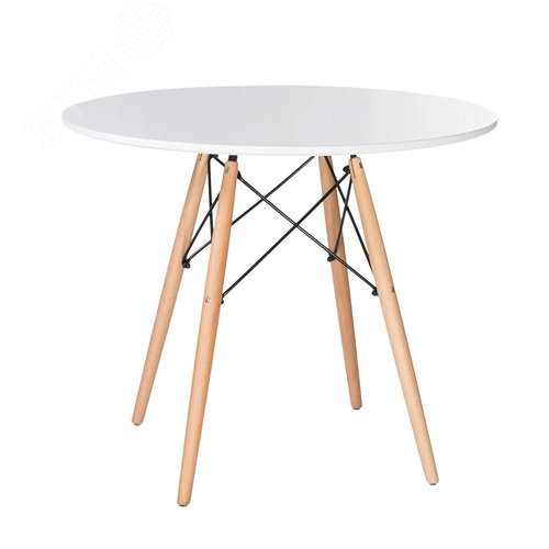 Изображение товара Стол обеденный BRABIX Eames T-01, круглый диаметр 80 см, белый, опоры дерево, 532633 (шт)