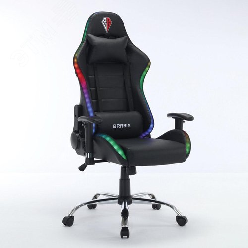Изображение товара Кресло компьютерное BRABIX Lumen GM-150 RGB, подсветка, две подушки, экокожа, черное, 532801 (шт)