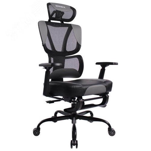 Изображение товара Кресло BRABIX PREMIUM Venom GM-530, подножка, синхромеханизм, экокожа/сетка, черное/серое, 532951 (шт)