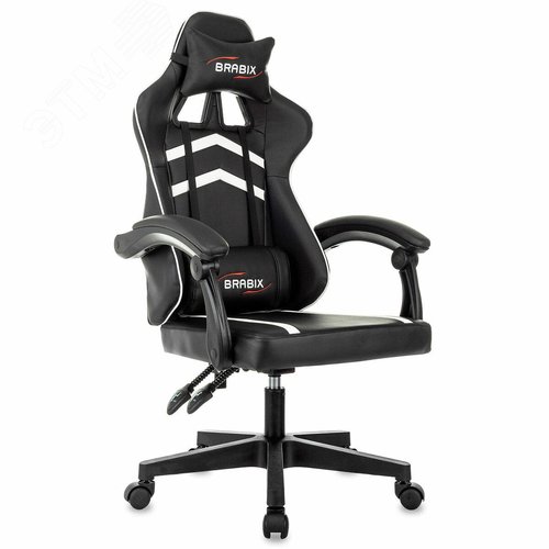 Изображение товара Кресло компьютерное BRABIX Shooter GM-123, 2 подушки, экокожа, черное/белое, 533191 (шт)