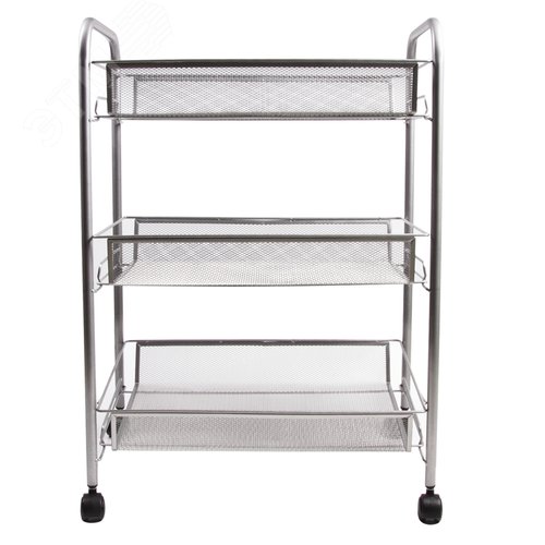 Изображение товара Этажерка (тележка) BRABIX офисно-бытовая 3 яруса, на колесах, металл, серебристая, 43,5 х 26 х 62,5 см (шт)
